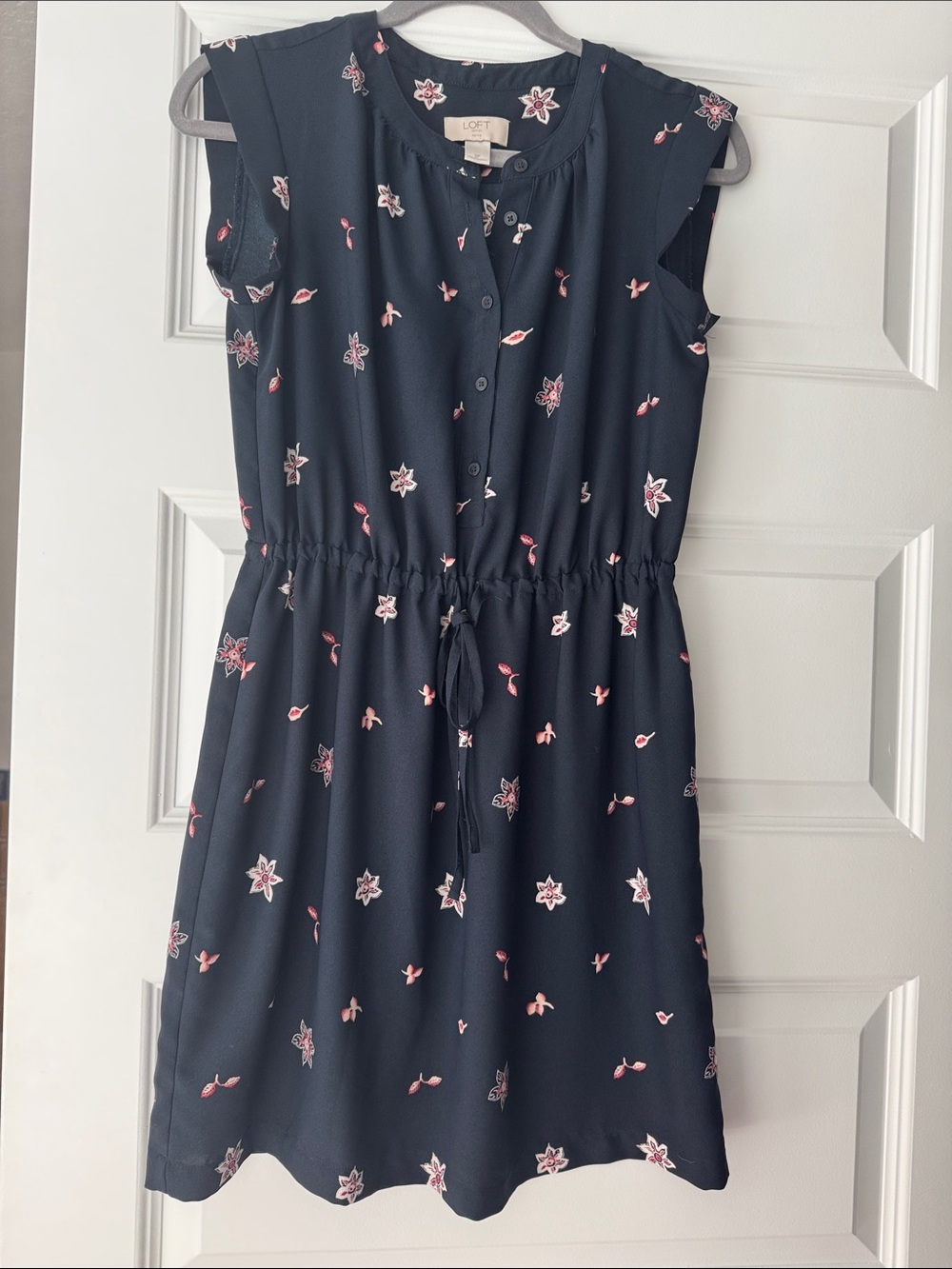 LOFT Black Mini Dress with Pink Floral Print